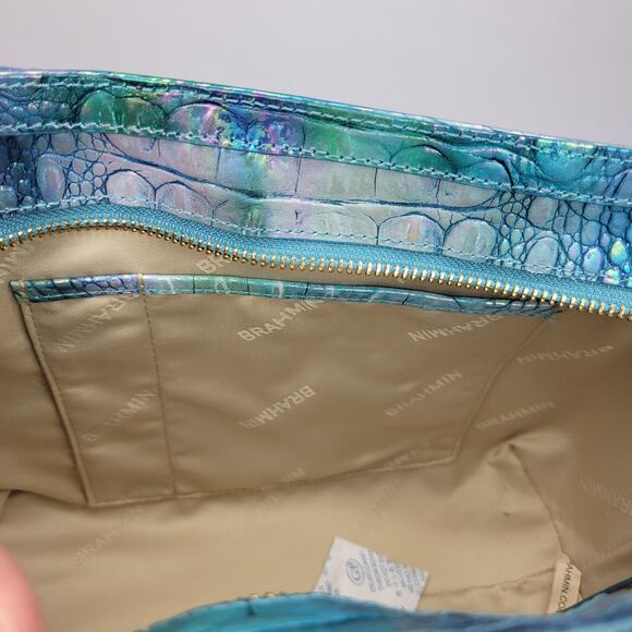 BRAHMIN Small Ashlee Blue Topaz Melbourne Satchel Leather Iridescent Holo NWT - Picture 9 of 14